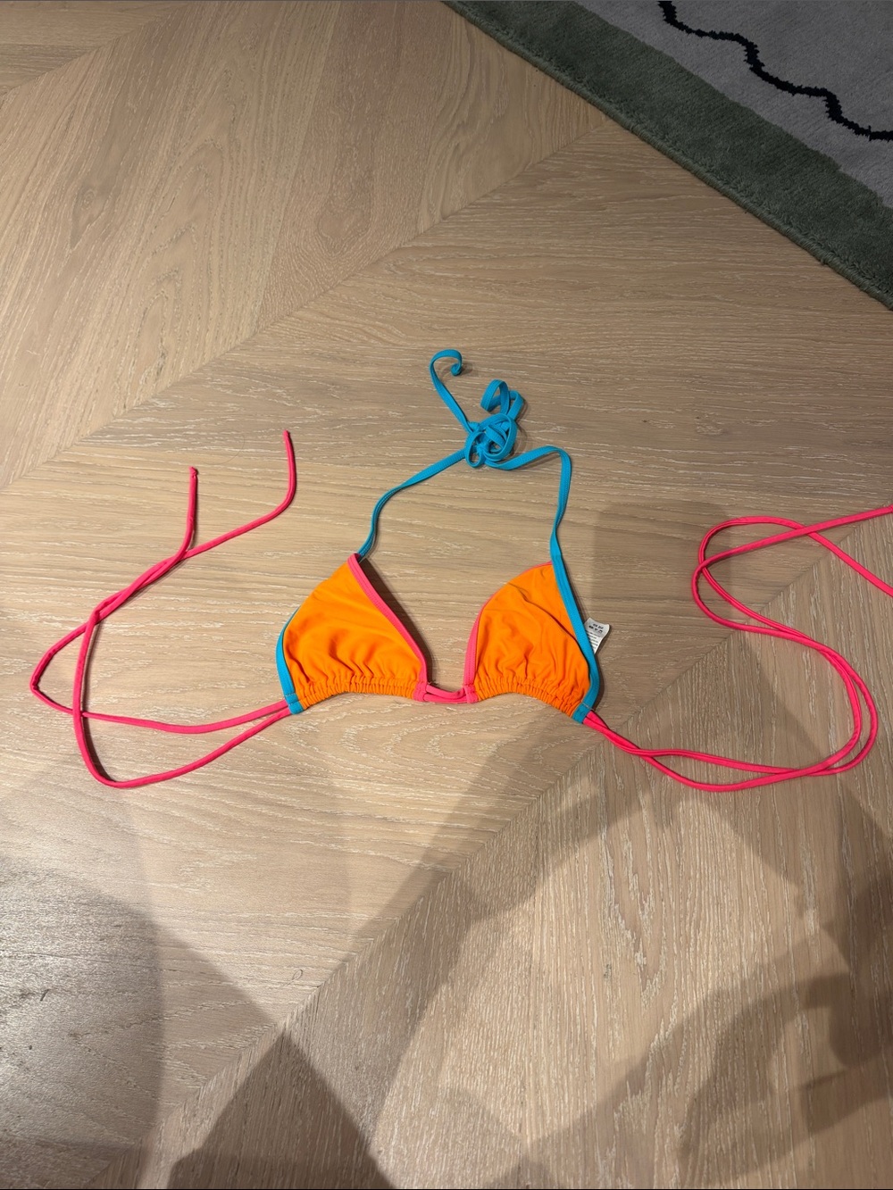 Superdown Orange Triangle Bikini Top with Pink & Blue Trim